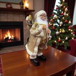 Mos Craciun Muzical 60cm Auriu 002